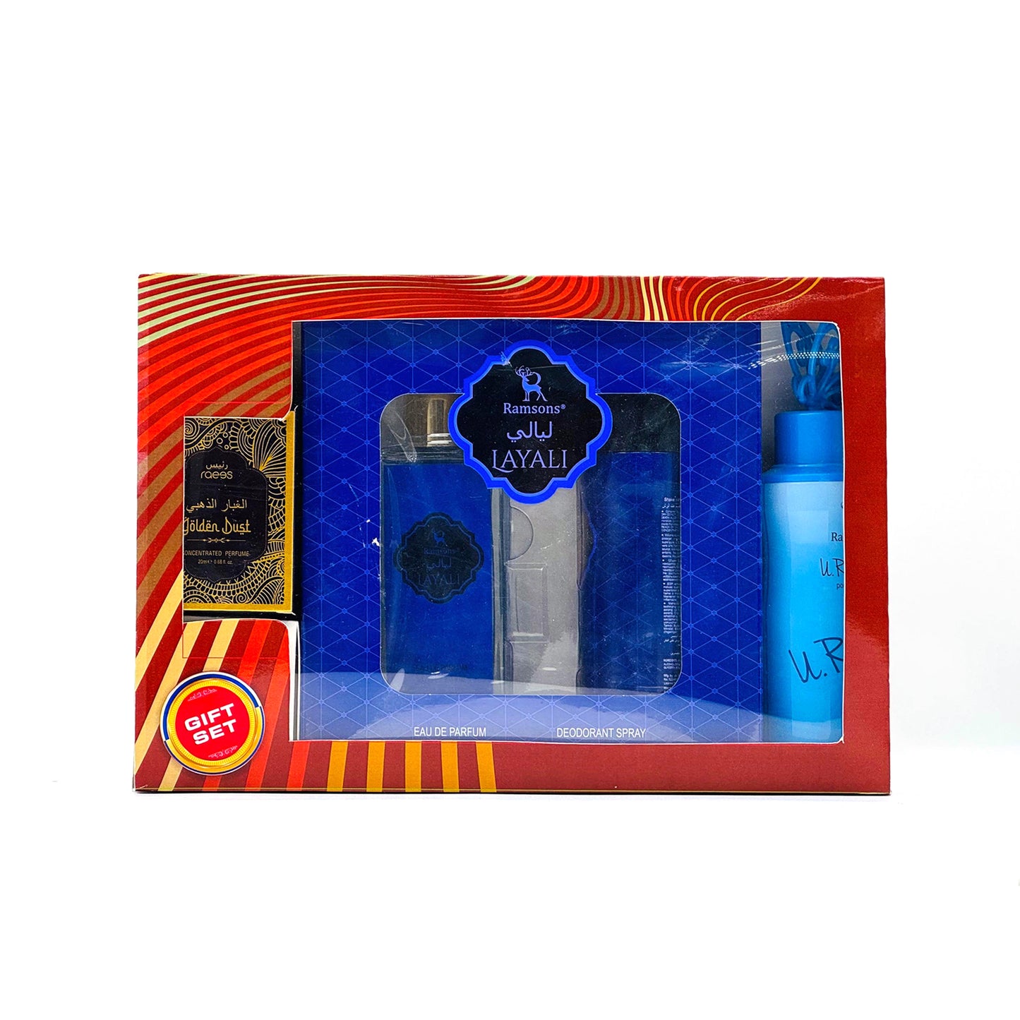 Ramsons Layali Deluxe Gift Set – 100ML Perfume + 2 x 200ML Deo + 20ML Golden Dust Attar